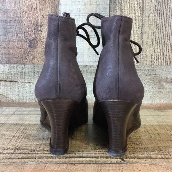 Franco Sarto Brown Leather Derby Wedge Ankle Booties Womens 10 M Heeled Boots - Picture 7 of 12